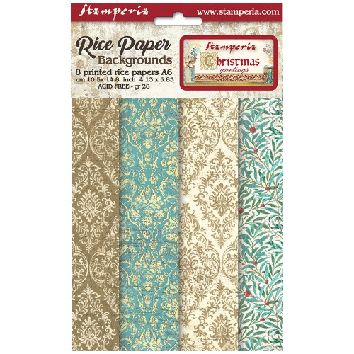 3 Pack Stamperia Assorted Rice Paper A6 8/Sheets-Christmas Greetings FSAK6008 - 5993110029199