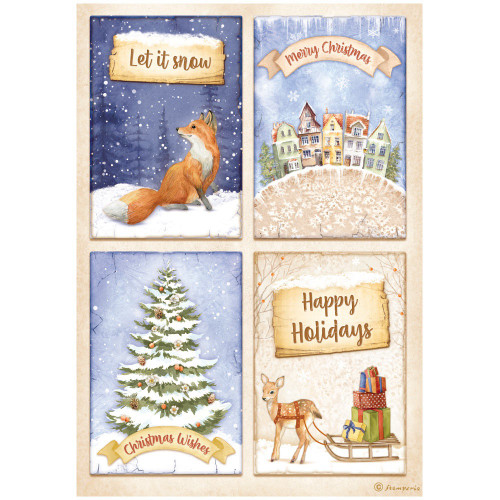 6 Pack - Stamperia Rice Paper Sheet A4-4 Cards Fox, Winter Valley - DFSA4802 - 5993110029090