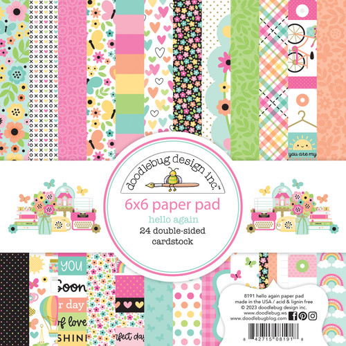 3 Pack Doodlebug Double-Sided Paper Pad 6"X6"-Hello Again DB8191 - 842715081918