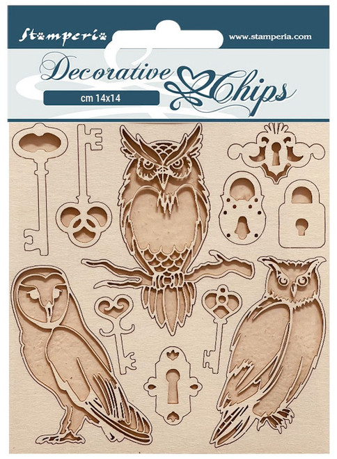 3 Pack Stamperia Decorative Chips 5.5"X5.5"-Vintage Library Keys & Owls SCB168 - 5993110027614