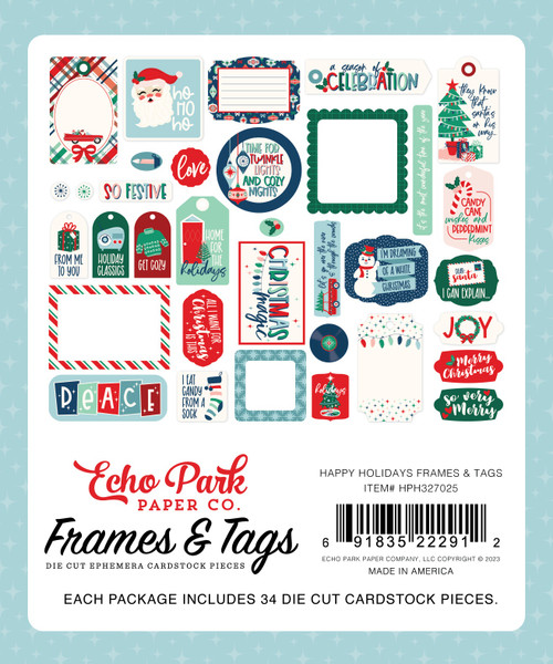 3 Pack - Echo Park Cardstock Ephemera-Frames & Tags, Happy Holidays - PH327025