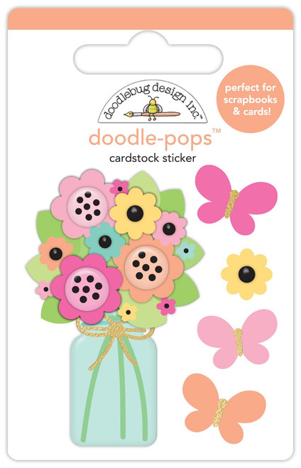 6 Pack Doodlebug Doodle-Pops 3D Stickers-Butterfly Bouquet, Hello Again DB8167 - 842715081673