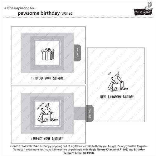 3 Pack Lawn Fawn Clear Stamps 3"X2"-Pawsome Birthday 8/Pkg LF3162