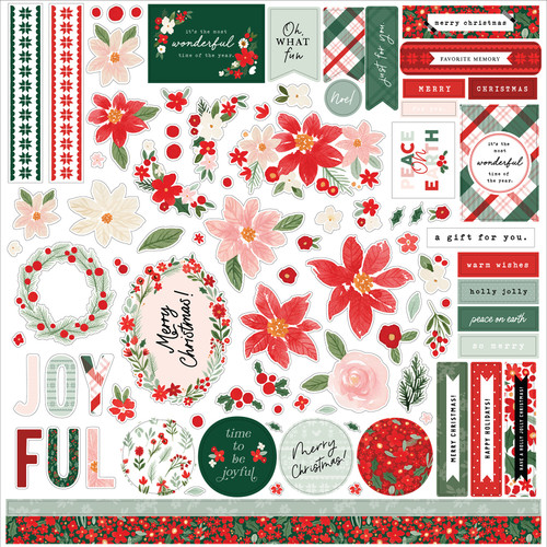 3 Pack Carta Bella Elements Cardstock Stickers 12"X12"-Peaceful Christmas Flora CF341014 - 691835231211