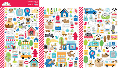 6 Pack Dooblebug Mini Cardstock Stickers 2/Pkg-Doggone Cute Icons ST7659 - 842715076594