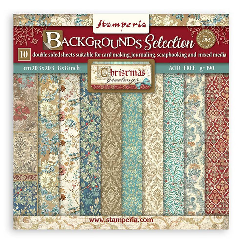 3 Pack Stamperia Double-Sided Paper Pad 8"X8" 10/Pkg-Backgrounds Selection, Christmas Greetin SBBS87 - 5993110028949