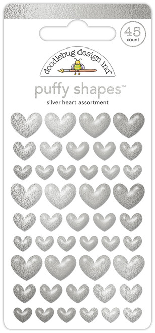3 Pack Doodlebug Puffy Stickers-Silver Heart, Hello Again DB8217 - 842715082175