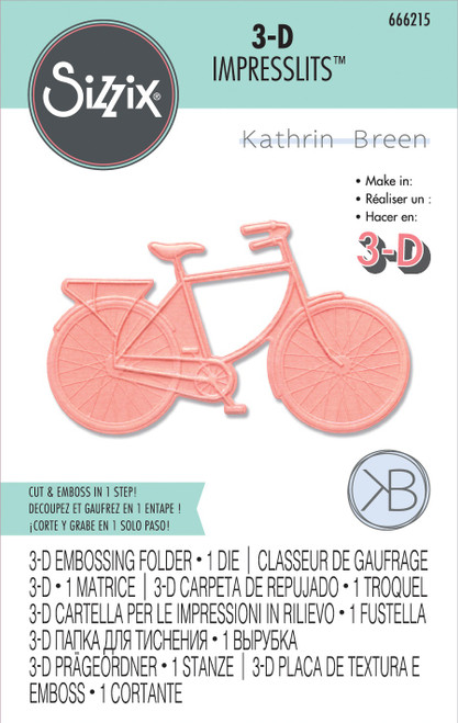 Sizzix 3D Impresslits Embossing Folder By Kath Breen-Bicycle 666215 - 630454283997