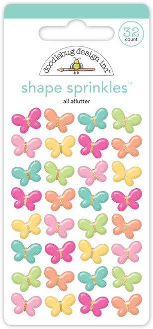 3 Pack Doodlebug Sprinkles Adhesive Enamel Shapes-All Aflutter, Hello Again DB8158 - 842715081581