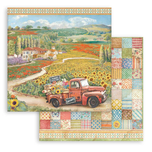 10 Pack Stamperia Double-Sided Cardstock 12"X12"-Sunflower Art Vintage Car SBB933 - 5993110027683