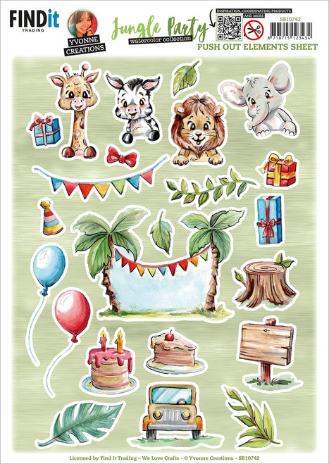 10 Pack Find It Trading Yvonne Creations Punchout Sheet-Small Elements B, Jungle Party SB10742 - 8718715123434