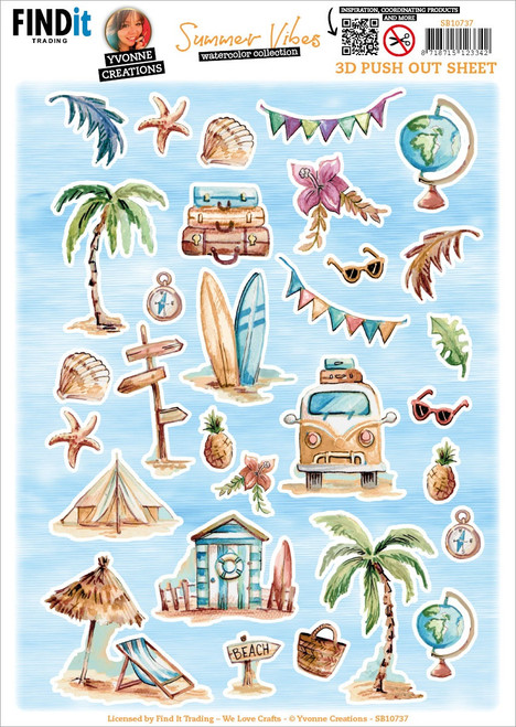 Find It Trading Yvonne Creations Punchout Sheet-Small Elements B, Summer Vibes SB10738 - 8718715123359