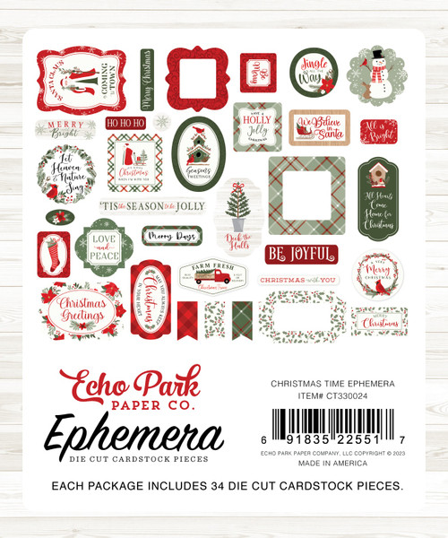 3 Pack Echo Park Cardstock Ephemera-Icons, Christmas Time CT330024