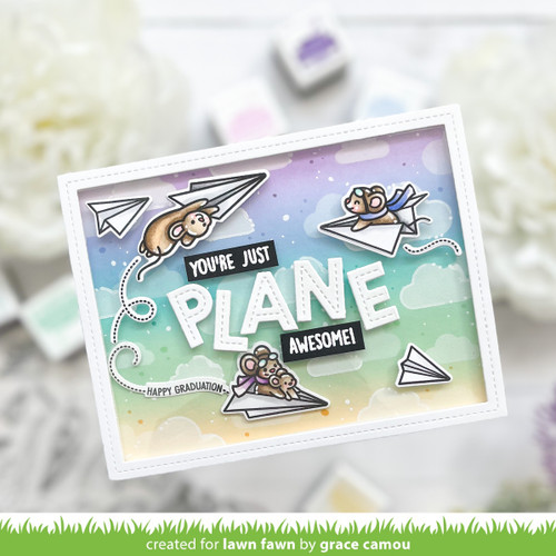 2 Pack Lawn Fawn Clear Stamp Set-Just Plane Awesome Sentiment Trails LF3132