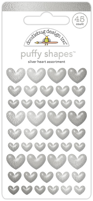 Doodlebug Puffy Stickers-Silver Heart, Hello Again - DB8217 - 842715082175