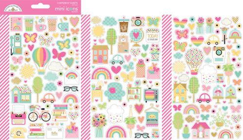 6 Pack Doodlebug Mini Cardstock Stickers-Mini Icons, Hello Again DB8170 - 842715081703