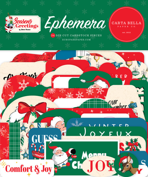 3 Pack Carta Bella Cardstock Ephemera-Icons, Season's Greetings SG329024 - 691835217314