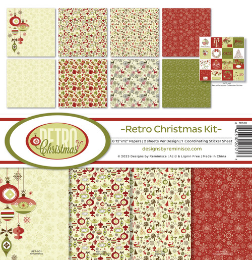 3 Pack Reminisce Collection Kit 12"X12"-Retro Christmas RET200 - 840310201717