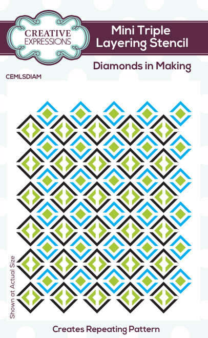 4 Pack Creative Expressions Mini Layering Stencil 4"X3" 3/Pkg-Diamonds In Making EMLSDIAM - 5055305983133