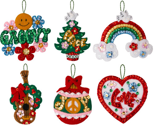 Bucilla Felt Ornaments Applique Kit Set Of 6-Peace And Love 89658E - 046109896588
