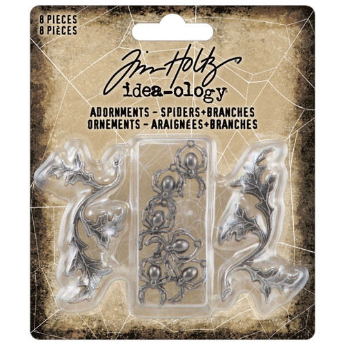 2 Pack Tim Holtz Idea-Ology Adornments Spiders + Branches-Halloween TH94342 - 040861943429