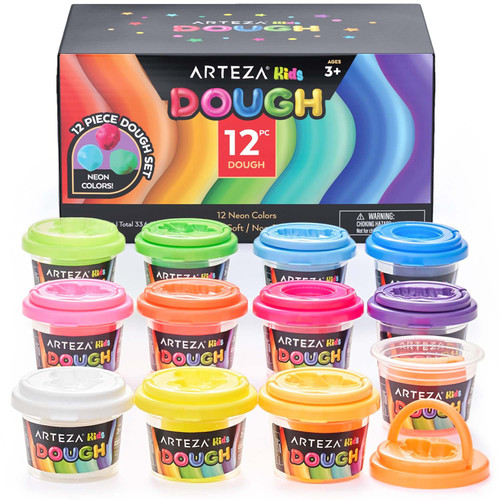 Arteza Kids Dough In Tubs 12/Pkg-Neon ARTZ4355 - 840098722121