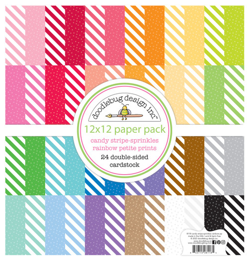 Doodlebug Petite Prints Double-Sided Cardstock 12"X12" 24/Pk-Candy Stripe-Sprinkles DPP8118 - 842715081185