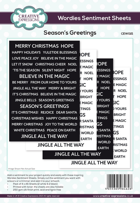 Creative Expressions Wordies Sentiment Sheets 6"X8" 4/Pkg-Season's Greetings CEW021 - 5055305984628