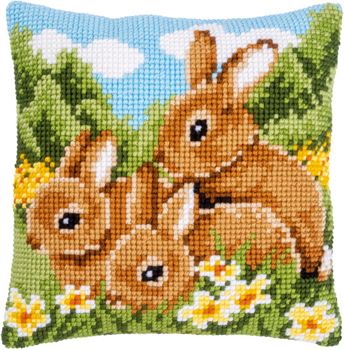 Vervaco Stamped Cross Stitch Cushion Kit 16"X16"-Rabbits V0009100 - 5413480611508