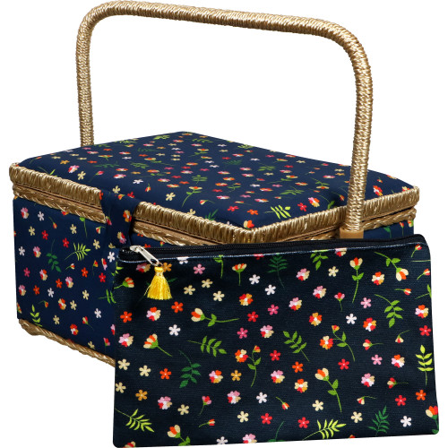SINGER Sew'n Stow Sewing Basket and Zipper Pouch-Ditsy Floral Print 00044 - 071081000449