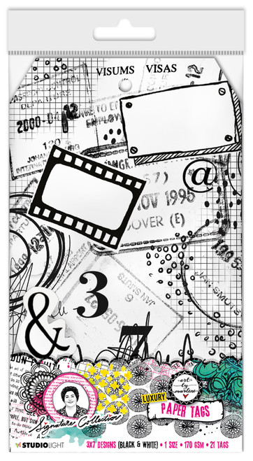 Art By Marlene Signature Paper Tags 20/Pkg-Nr. 01, Black And White Prints - MSITAG01 - 8713943144909