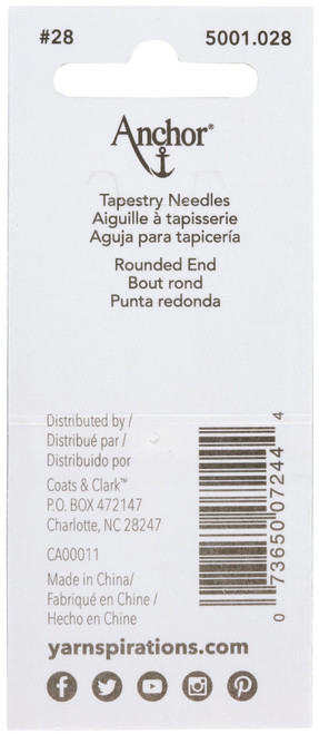 Anchor Tapestry Hand Needles 6/Pkg-Size 28 - 5001-028