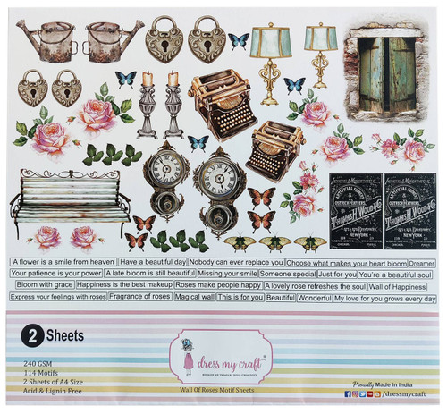 Dress My Craft Image Sheet 240gsm A4 2/Pkg-Wall Of Roses, 114 Pieces DMCP7250