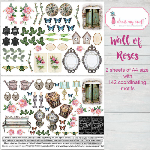 Dress My Craft Image Sheet 240gsm A4 2/Pkg-Wall Of Roses, 114 Pieces DMCP7250