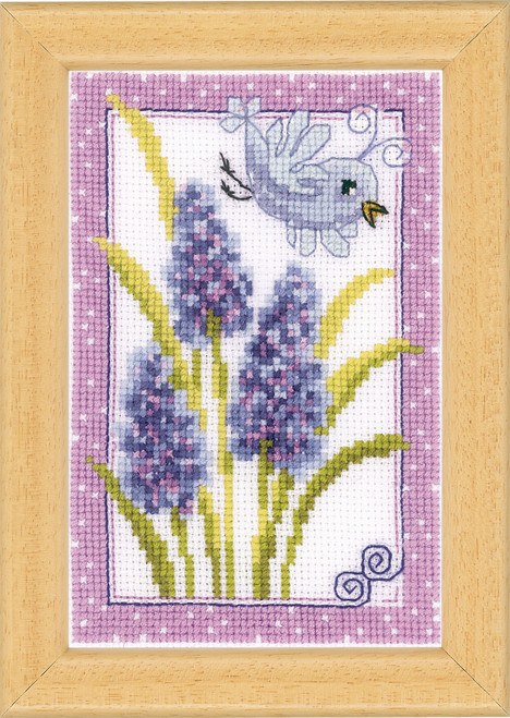Vervaco Counted Cross Stitch Miniatures Kit 3.2"X4.8" 3/Pkg-Bird With Flowers (18 Count) V0143718