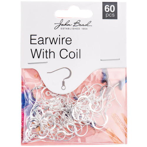 John Bead Earwire with Coil 60/Pkg-Silver 1401007 - 665772203037