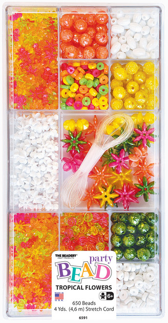 The Beadery 12 Compartment Bead Box-Tropical Flowers; 650 Beads - 12CTBBOX-6591 - 045155899062