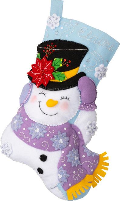 Bucilla Felt Stocking Applique Kit 18" Long-Jolly Top Hat Snowman 89615E - 046109896151