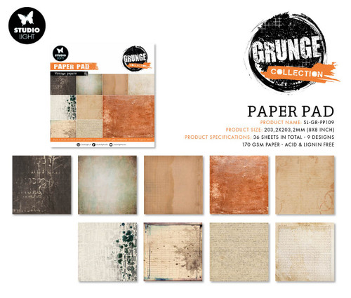 Studio Light Grunge Paper Pad 8"X8" 36/Pkg-Nr. 109, Old Papers LGRPP109