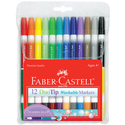 Faber-Castell Duo Tip Washable Markers 12/Pkg-Assorted Colors 153012 - 092633703540