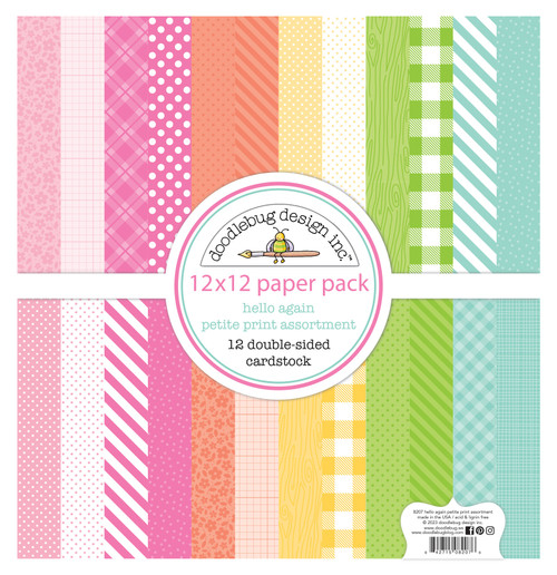 Doodlebug Petite Prints Double-Sided Cardstock 12"X12"-Hello Again DB8207 - 842715082076