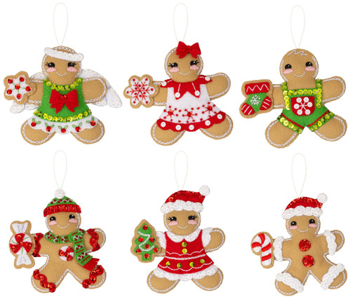 Bucilla Felt Ornaments Applique Kit Set Of 6-Dressed Up Gingerbread 89644E - 046109896441