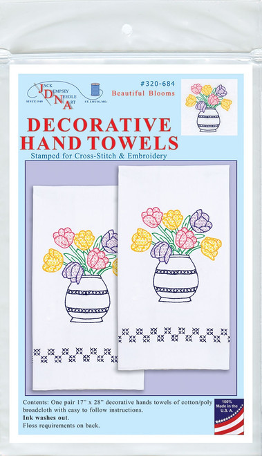 Jack Dempsey Stamped Decorative Hand Towel Pair 17"X28"-Beautiful Blooms - 320 684 - 013155026849