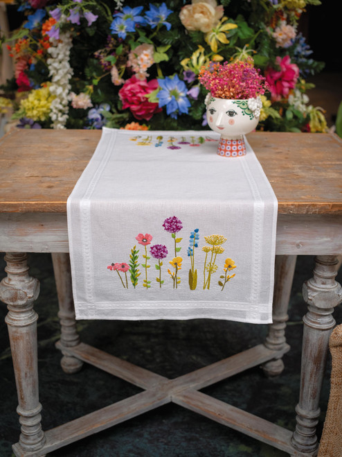 Vervaco Stamped Table Runner Cross Stitch Kit 16"X40"-Spring Flowers V0200850