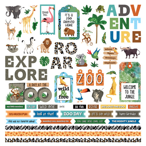 A Day At The Zoo Stickers 12"X12"-Elements PZOO4018 - 709388340189