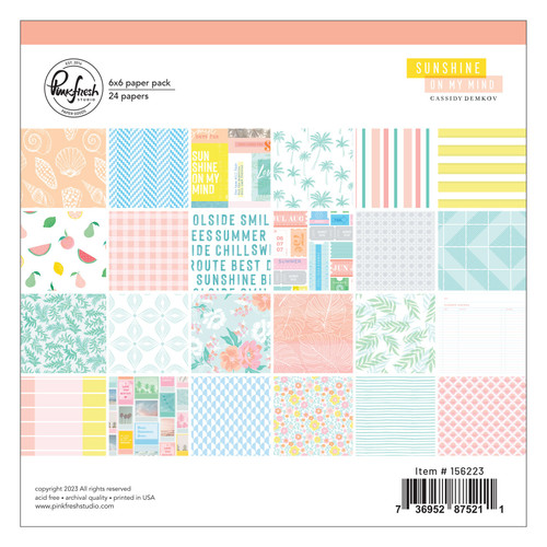 Pinkfresh Studio Double-Sided Paper Pack 6"X6" 24/Pkg-Sunshine On My Mind - PF156222 - 736952875211 Pinkfresh Studio Double-Sided Paper Pack 6"X6" 24/Pkg-Sunshine On My Mind - PF156222 - 736952875211