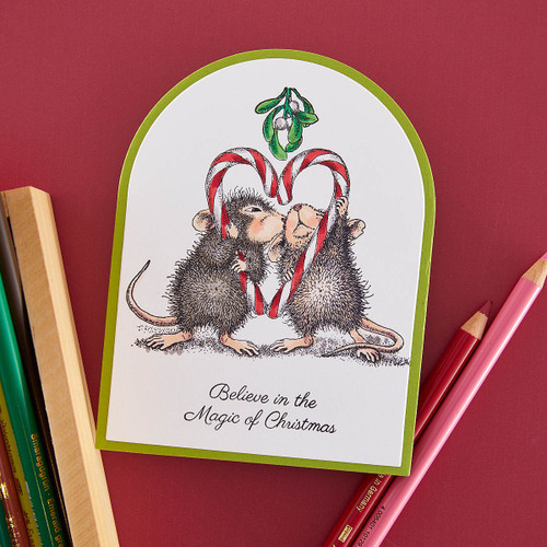 House Mouse Cling Rubber Stamp-Mistletoe Kiss RSC017