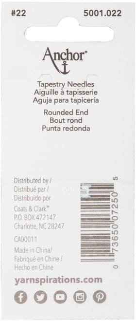 Anchor Tapestry Hand Needles 6/Pkg-Size 22 - 5001-022