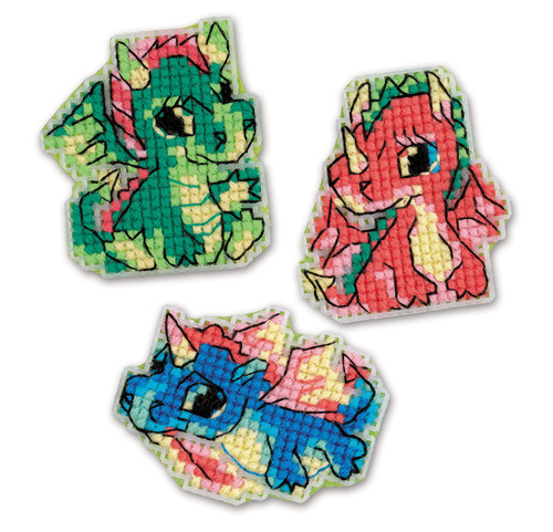 RIOLIS PLastic Canvas Kit 3/Pkg-Little Dragons (10 Count) R2145AC - 4779046187070