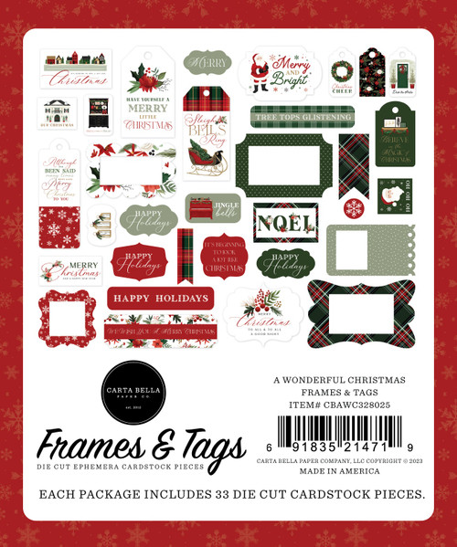 Carta Bella Cardstock Ephemera-Frames & Tags, A Wonderful Christmas WC328025